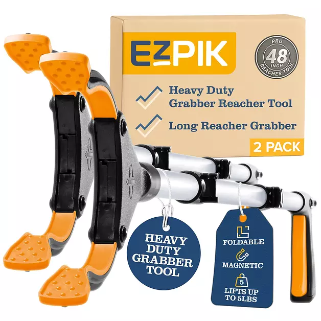 New 2026 EZPIK Pro 48" Foldable Grabber Reacher Tool for Seniors - Grabbers for Elderly Reaching Tool Heavy Duty Pickup Trash Picker Upper Equipment - Claw Grabber Stick for Reaching Aids, 2-Pack