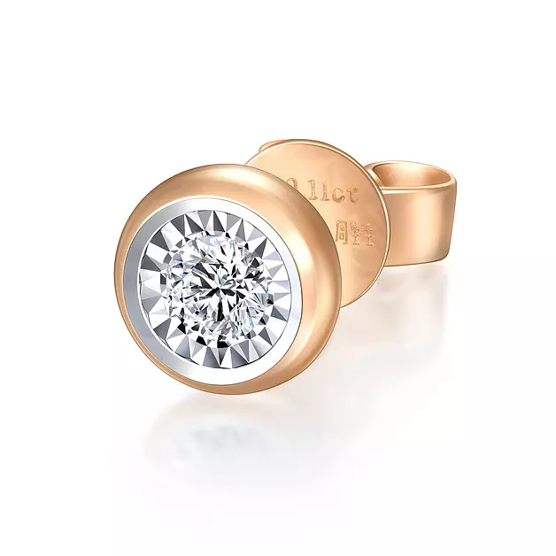 CHOW SANG SANG 18K White & Rose Gold Daily Luxe 0.106 Carat (G-H Color, SI1-SI2 Clarity) Diamond Single Stud Earring for Women 92877E (Sold Single Not Pair)