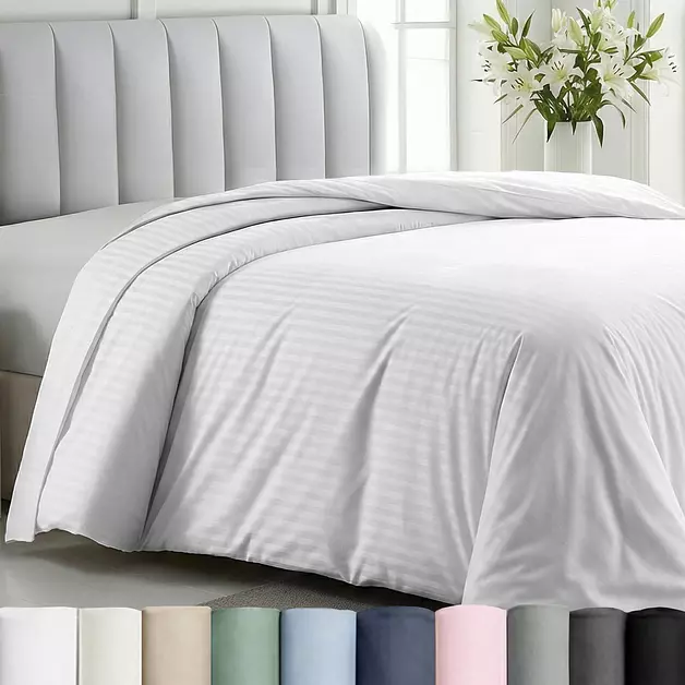 California Design Den Luxury King Size Duvet Cover, Striped White