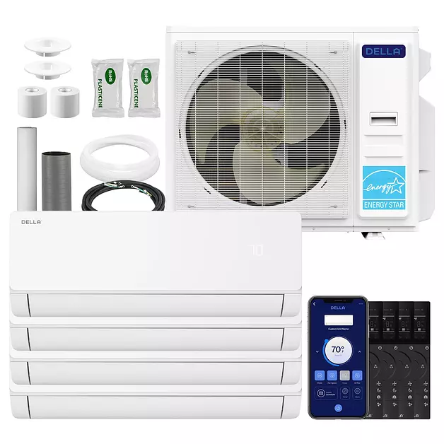 DELLA 38K BTU 4 Zone Mini Split AC (4x9K), 23 SEER2, Up to 1600 Sq Ft