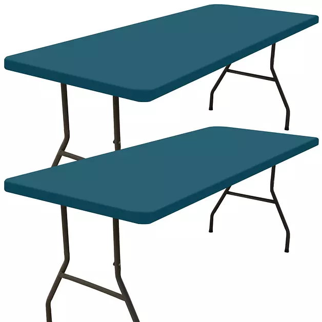 Smiry 2 Pack Rectangle Picnic Table Cloth, Waterproof Elastic Fitted Tablecloths, Washable Polyester Rectangular Patio Table Cover for Camping, Indoor and Outdoor (Peacock Blue, 30"x72")