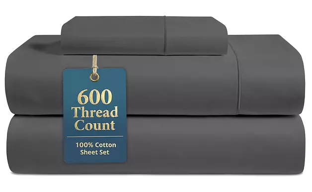 600TC 100% Cotton Twin XL Sheets - Silky Smooth Sateen Weave, Charcoal