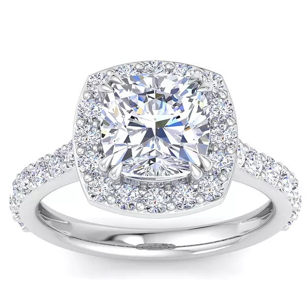 Martha Stewart 4 Carat Cushion Cut Lab Grown Diamond Ring, Halo Diamond Engagement Ring in 14K White Gold