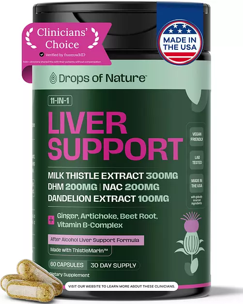 Drops Of Nature Liver Cleanse Detox with Milk Thistle DHM NAC, 60 Capsules