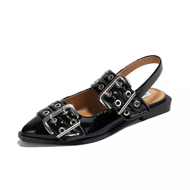 Project Cloud Womens Flats - Memory Foam Flats Shoes for Women Footwear Non-Slip Rubber Sole Womens Sandals - Perfect Sandals for Women 2025 (Katharyn, BlkPat, 7.5)