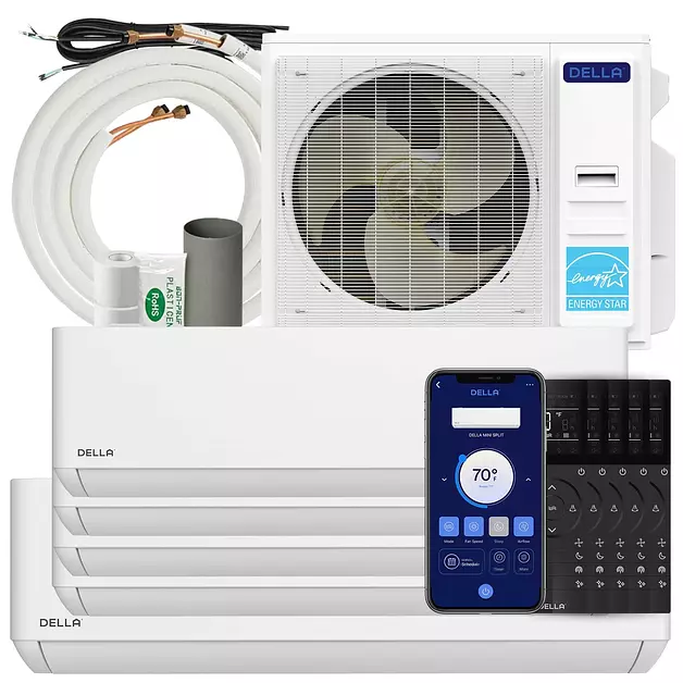 DELLA 36K BTU 5 Zone (2x6K+2x9K+12K) Soft Airflow Mini Split AC, 25 SEER2
