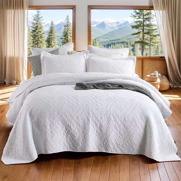 Brandream White Quilts Queen Size Quilt Set Cotton Luxury Matelasse Coverlet Set Modern Farmhouse Quilted Comforter Set 3-Piece