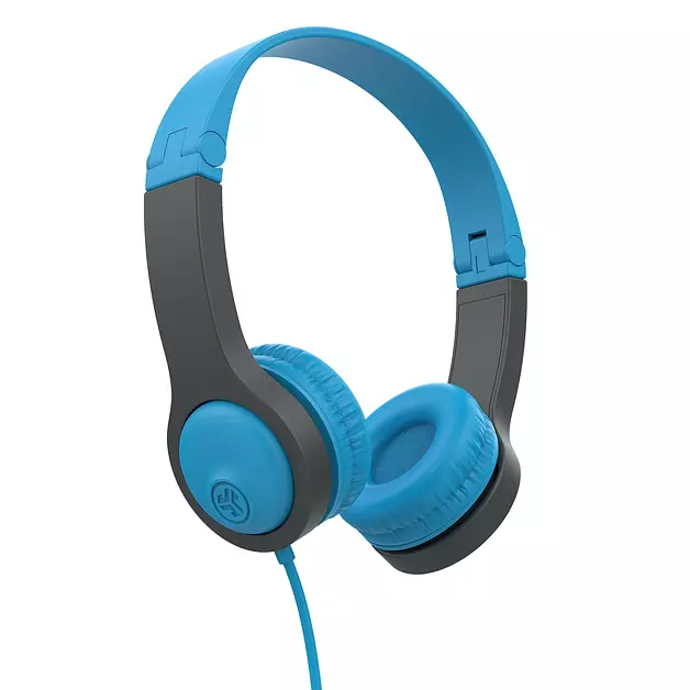 JLab, JBuddies Folding Gen 2, Kids Wired Headphones, Noise Isolation, Volume Limiting, Toddler Headphones, Blue/Grey