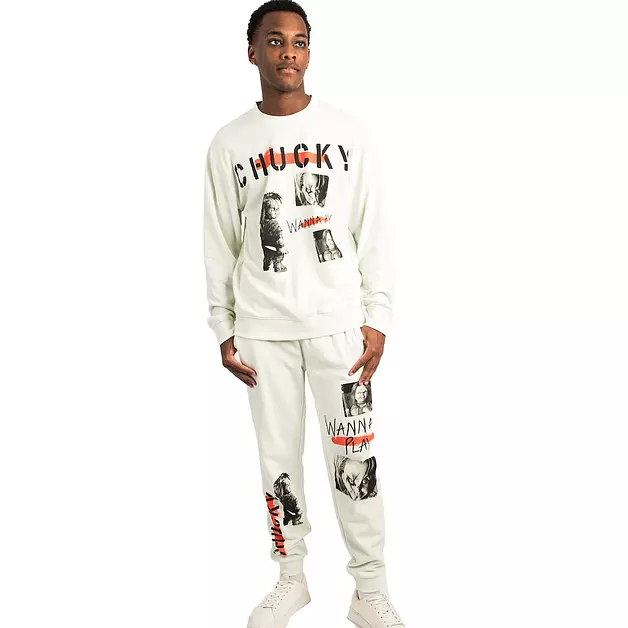 Bioworld Chucky Wanna Play Adult Sweatshirt Jogger Pants Combo Set-Large Off-white