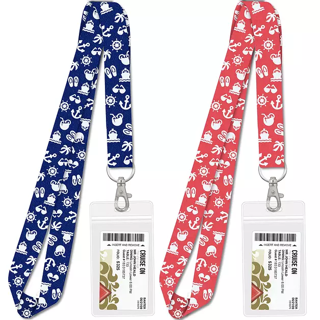 Cruise On Lanyards for Cruise Ship Cards & ID Holder (2 Pack), Blue & Pink
