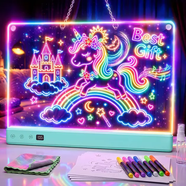 Comzler 16" Rechargeable LED Drawing Board for Kids with 16 Light Effects