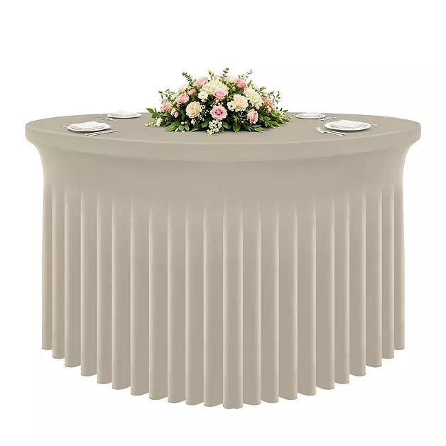 Smiry Round Spandex Tablecloth, Elastic Fitted Washable Tablecloths for 60 Round Tables, Waterpoof Stretch Table Cover Skirt for Outdoor, Wedding, Banquet & Parties, Taupe