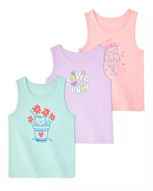 Garanimals Toddler Girl Ice Cream Sundae Tank Top, Size 4T, 3-Pack Set