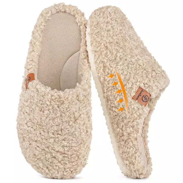 EverFoams Women's Slip on Slippers for Indoor Outdoor Butter Beige,9-10 US
