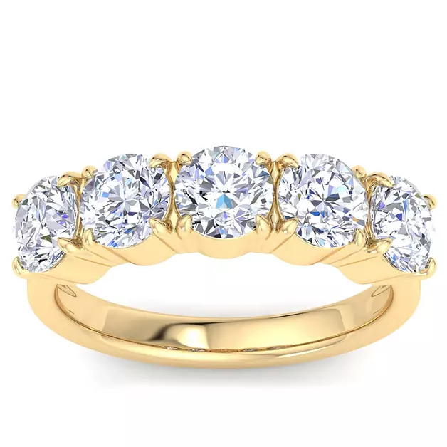 Martha Stewart 3 Carat Round Shape Lab Grown Diamond Ring, Five Stone Diamond Engagement Ring in 14K Yellow Gold