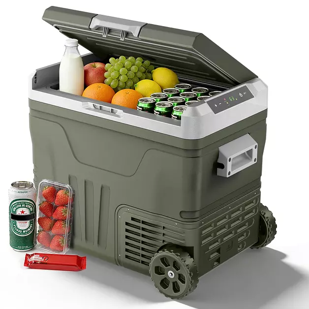 12 Volt Car Refrigerator, 54 Quart (51L) Electric Cooler for Car, Green | Plug in Cooler for Car, 12/24V DC & AC, -4°F to 68°F, Car Cooler with Wheels, 3-Stage Batt Protect, Truck, RV, Road Trips, Sage Green, 54 Quarts