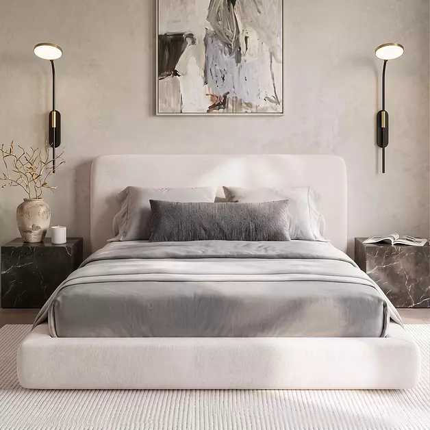 Queen Size Cloud Bed Frame, Upholstered Bed Frame Queen, White Platform Bed
