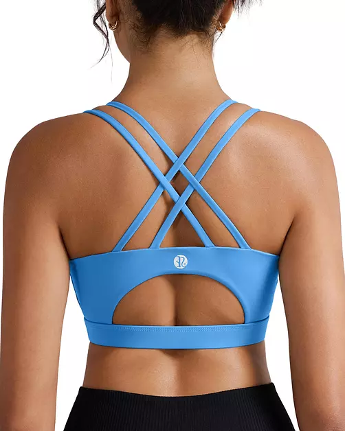 RUNNING GIRL Sports Bras for Women,Strappy Back Workout Bras Padded Supportive Blue Sports Bra Plue Size(WX2354Bright Blue,XL)