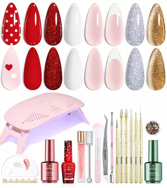 Beetles 27Pcs Gel Nail Polish Kit with U V Light -6 Colors Gel Polish Set