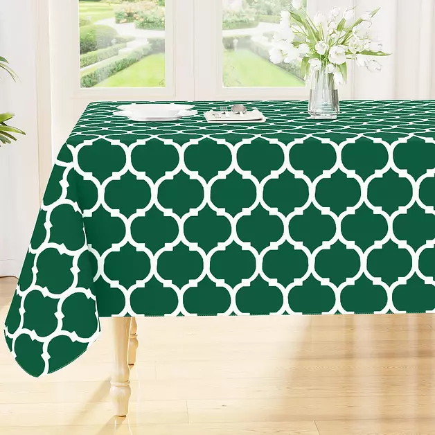 Smiry Rectangle Table Cloth, Waterproof Vinyl Tablecloth with Flannel Backing for Rectangle Tables, Wipeable Spillproof Plastic Tablecloths for Dining, Indoor and Outdoor (60"x102", Emerald Green)