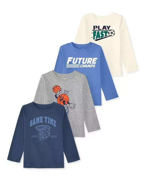 Garanimals Baby Boy Sports Champ Long Sleeve T-Shirt, 3-6 Months, 4 Pack