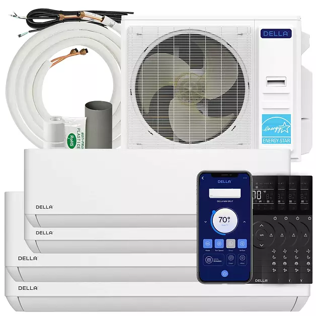 DELLA 36K BTU 4 Zone (2x6K+2x18K) Soft Airflow Mini Split AC, 25 SEER2