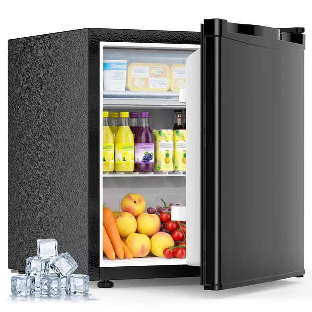 Kismile 1.3 Cu.Ft Mini Fridge with Freezer, Compact Refrigerator for Dorm | Adjustable Shelves, 7 Temperature Settings, Low Noise, Reversible Single Door Small Fridge for Office, Bedroom, Apartment, Black