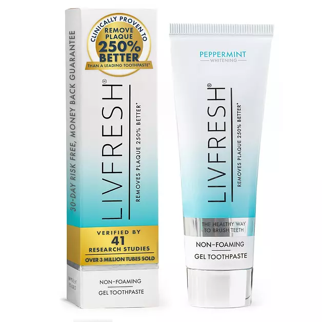 LIVFRESH Toothpaste Gel, Clinically Proven to Remove Plaque 250% Better, Does Not Irritate Gums, Reduces Tartar Buildup, Peppermint
