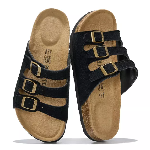 Project Cloud Genuine Leather Summer Sandals for Women 2025 - Memory Foam & Cork Footbed Beach Vacation Essentials Womens Sandals Comfortable Lightweight Slides for Women Footwear (Capri,BLKSUEDE,9)