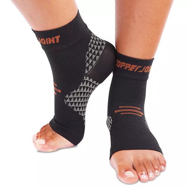 CopperJoint Toeless Foot Sleeve Ankle Compression Socks for Men & Women, White/Black Large - Breathable Snug Fit Foot Ankle Support for Sports, Plantar Fasciitis and Swelling Arch Support