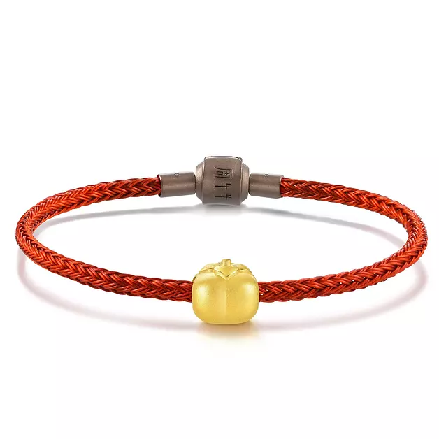 CHOW SANG SANG 999 24K Gold Charme Mini Charm Persimmon Bracelet for Women 92657C (Gold, 19 CM)