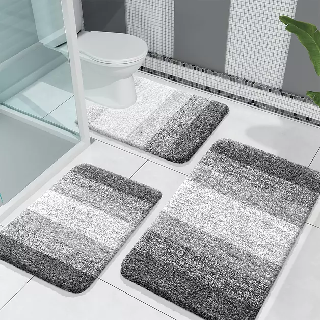 OLANLY Microfiber Bathroom Rugs Sets 3 Piece, Absorbent Bath Mats, Grey