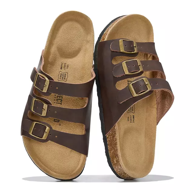 Project Cloud Genuine Leather Summer Sandals for Women 2025 - Memory Foam & Cork Footbed Beach Vacation Essentials Womens Sandals Comfortable Lightweight Slides for Women Footwear (Capri,BRWNACT,5)