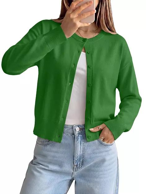 Bellcoco Womens Cropped Cardigan Sweaters Wool Blend Clothes 2026 Green S