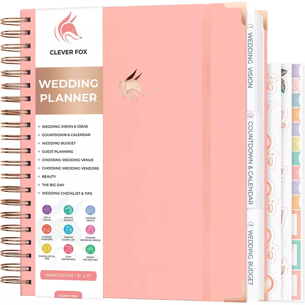 Clever Fox Wedding Planner Book & Organizer Binder Book, Light Pink