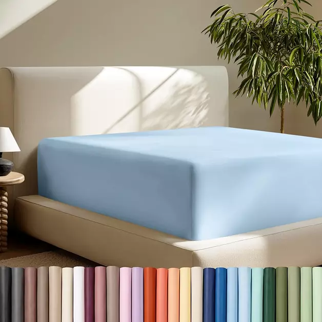 Bare Home California King Fitted Sheet - Extra Deep Pocket Fitted Sheet - Premium 1800 Microfiber - Ultra-Soft Wrinkle Free - Cal King Deep Pocket Sheet (Cal King - 11" to 22" Pocket, Light Blue)