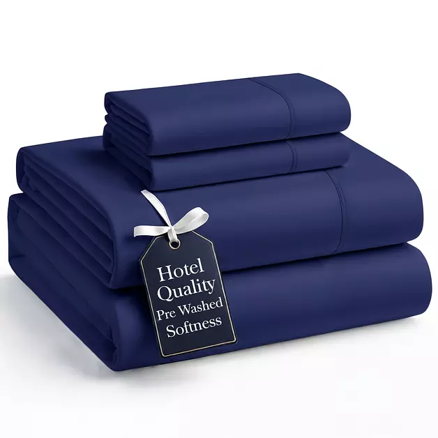 Casa Platino California King Size Bedding Set - Pre-Washed, Ultra Soft Bed Sheets Set - Brushed Microfiber Fade Resistant California King Size Bed Set with Deep Pockets - Navy