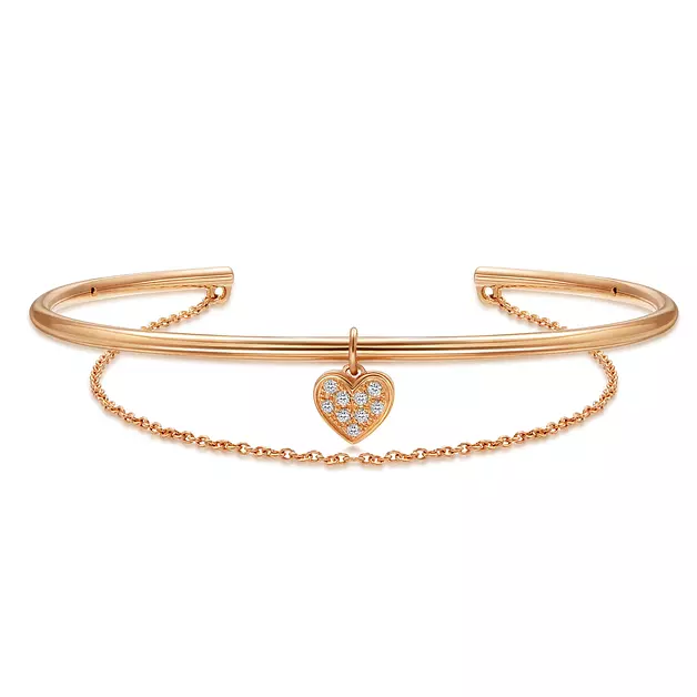 CHOW SANG SANG 18K Rose Gold Love Decode Diamond Heart Open Bangle for Women 90007K (1/2 cwwt, G-H Color, SI1-SI2 Clarity), 7.1" (Gold, 7.1")