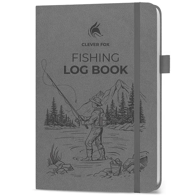 Clever Fox Fishing Log Book, Journal for Fishermen & Kids, Gray