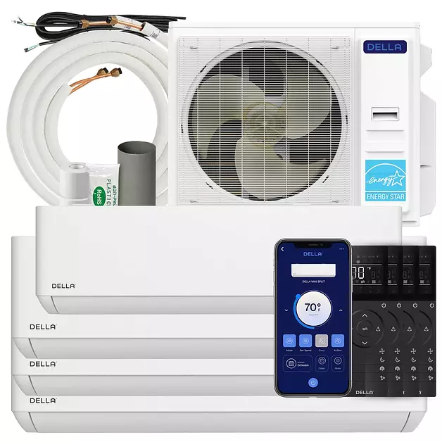 DELLA 36K BTU 4 Zone (6K+3x12K) Soft Airflow Mini Split AC, 25 SEER2