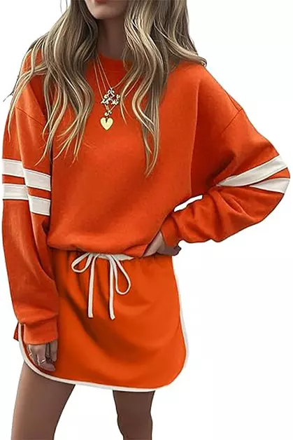 Opemiby Womens 2 Piece Skort Outfits Set Orange 2XL