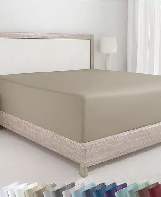 California Design Den Soft 100% Cotton Sateen Fitted Sheet Full, Taupe