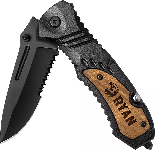 Personalized Pocket Knife, Gift for Men, Wedding, Graduation Day, Fathers Day For Men Him/Dad, Custom Engraved Knife for Camping, Hunting Essentials With Belt Clip, 8 Inch Stainless Steel Blade and Wood Handle
