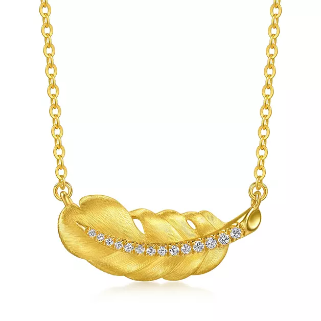 CHOW SANG SANG 999 24K Gold Gold Rhyme diamond-encrusted feather necklace for Women 47cm 96047N