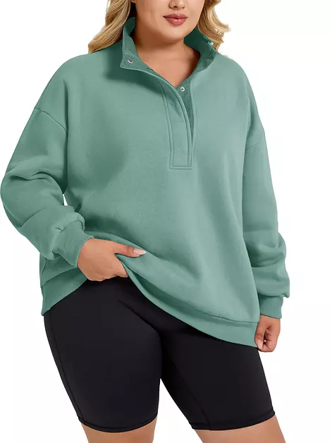 Plus Size Sweatshirts for Women Mock Neck Henley Pullover Top Fall Outfits