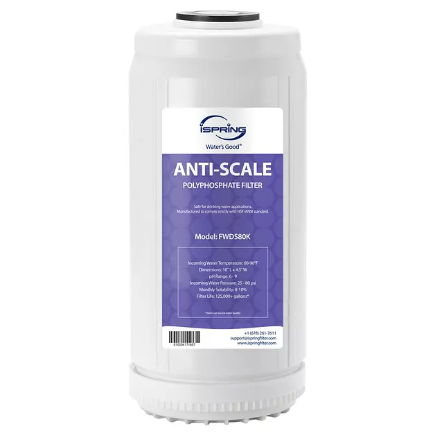 iSpring FWDS80K Anti-Scale Replacement Cartridge for WDS80K Whole House Water Filter, 10" x 4.5", White, Lasts Up to 6 Months, 1-Pack