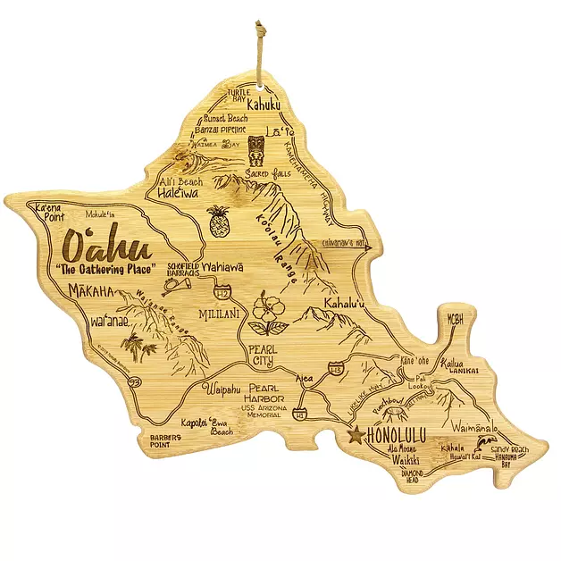 Totally Bamboo Destination Oahu Serving and Cutting Board, Includes Hang Tie for Wall Display