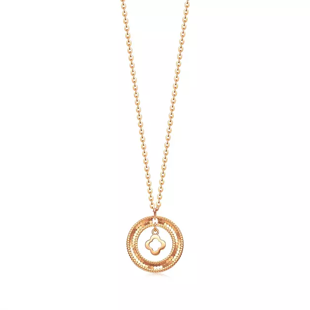 CHOW SANG SANG Delicate Gold 18K Rose Gold MINTY Collection Four-Leaf Clover, Collar Necklace for Women 94296N | 18.5 Inches, (47 CM)