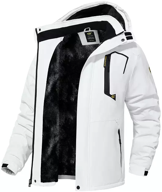 QPNGRP Mens Waterproof Ski Snowboard Jacket Windproof Winter Mountain Snow Coat White X-Large