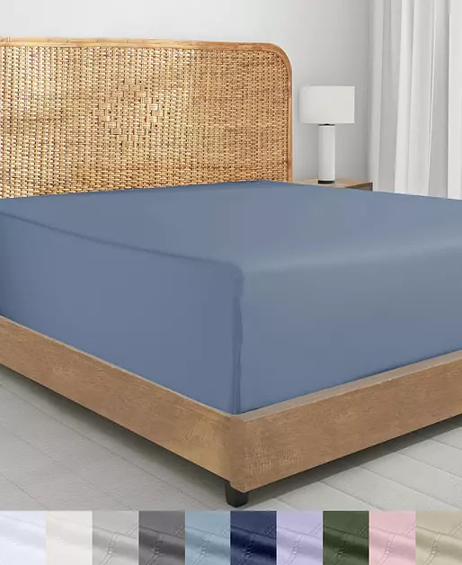 California Design Den 100% Organic Cotton Twin Bed Fitted Sheet, Blue